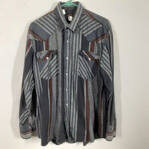 Vintage Karman Flannel Pearl Snap Shirt Mens Large Gray Plaid Long Sleeve